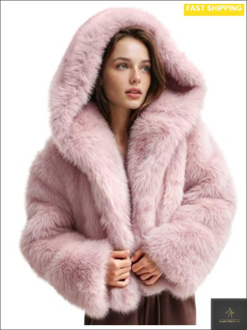 Womens Faux Fur Hooded Coat Cropped Fluffy Winter Jacket